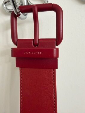 Coach Two-Tone Red and Black Leather Belt with Matte Red Buckle